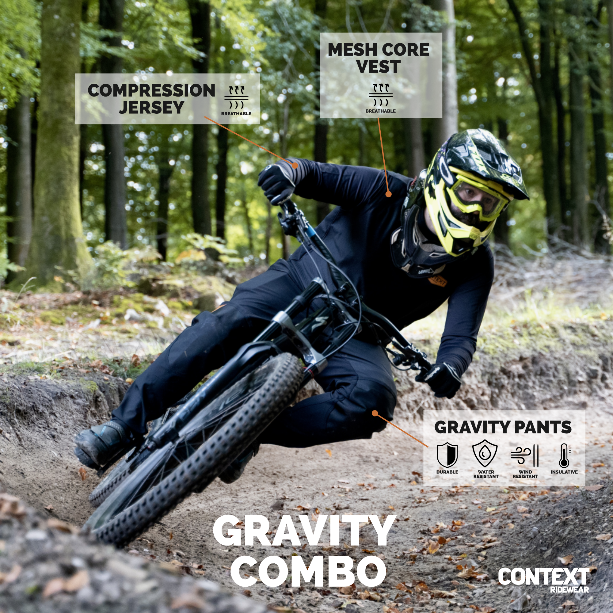 Context Ridewear MTB DH Gravity combo - Stealth Black Tech Parts