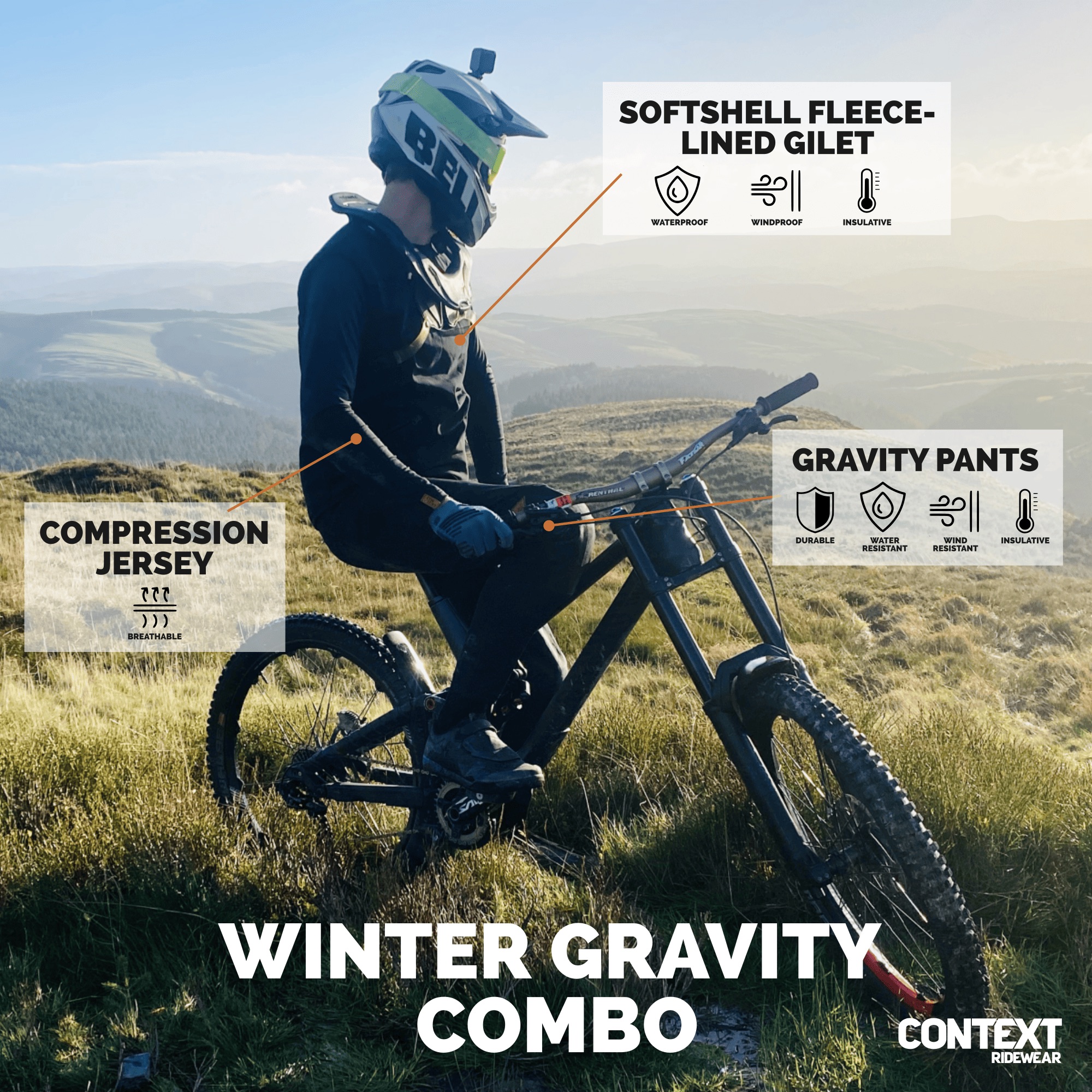 Context Ridewear MTB Winter gravity combo - Full outfit on the trail