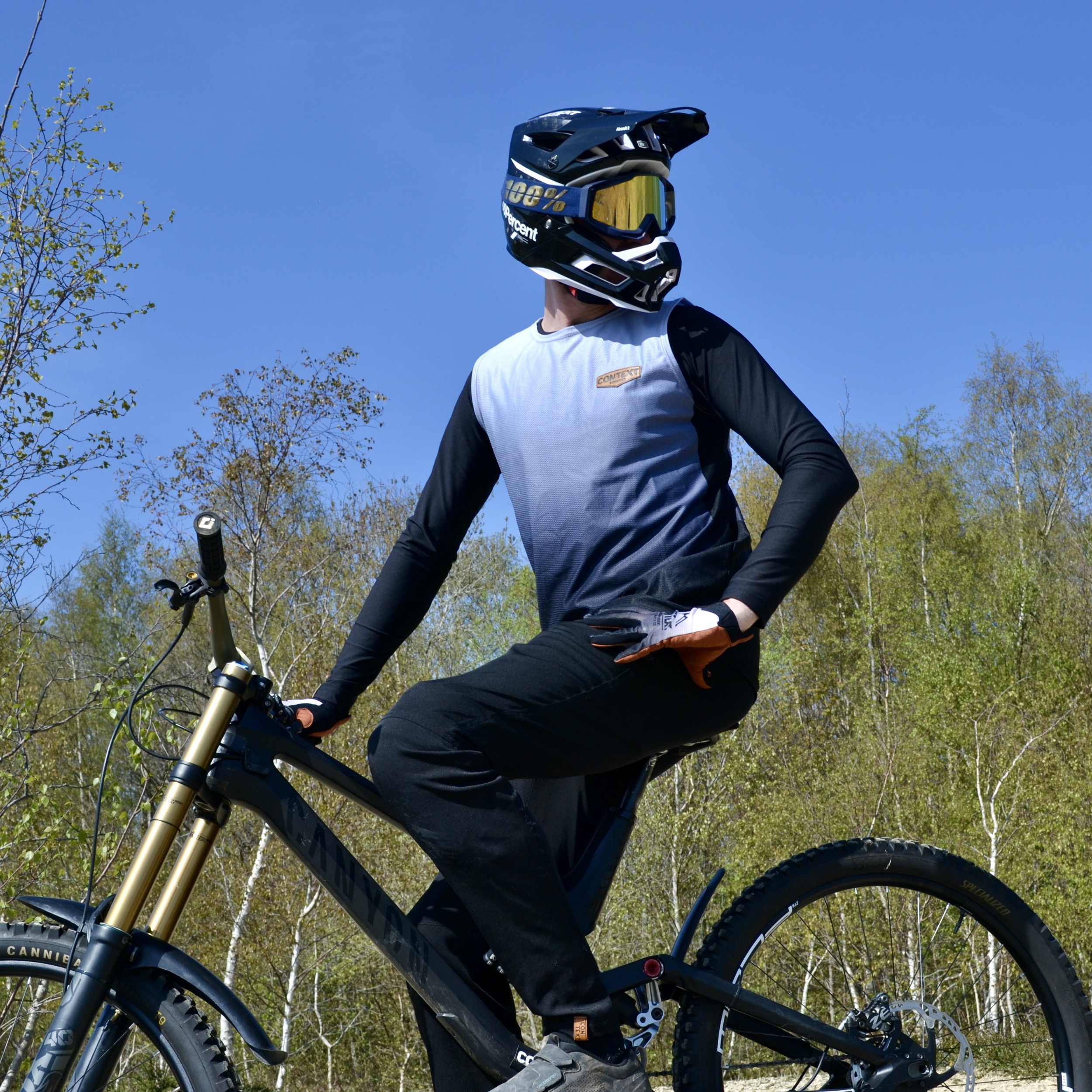 Context Ridewear MTB DH Gravity Enduro combo - Gradient Fade on bike 1