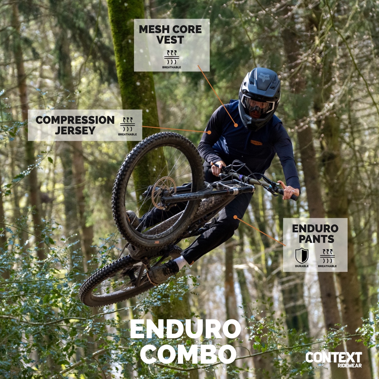 Context Ridewear MTB DH Gravity Enduro combo - Navy & Black Tech details
