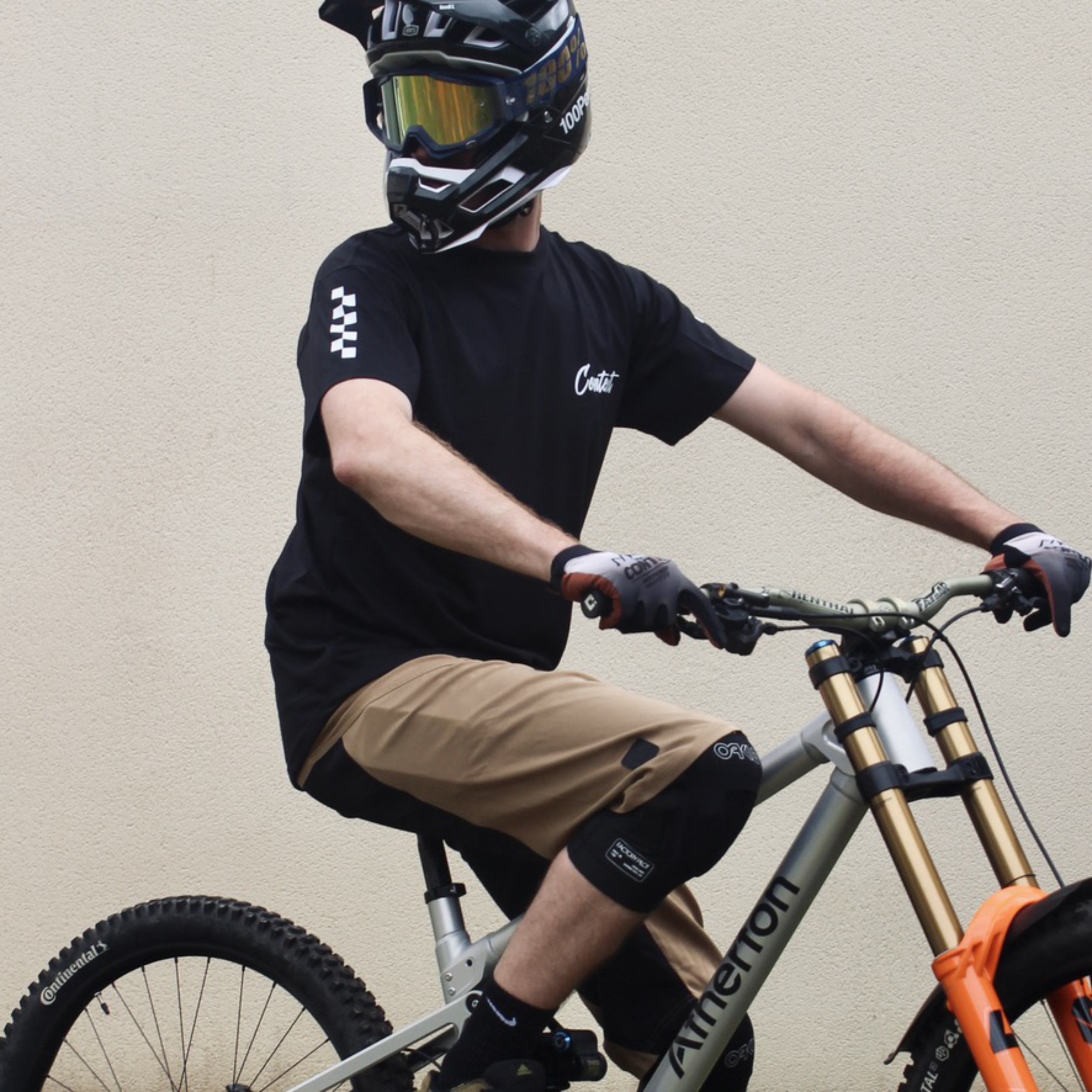 Context Ridewear MTB DH Tee Shorts Combo - On bike Black and Sandstone
