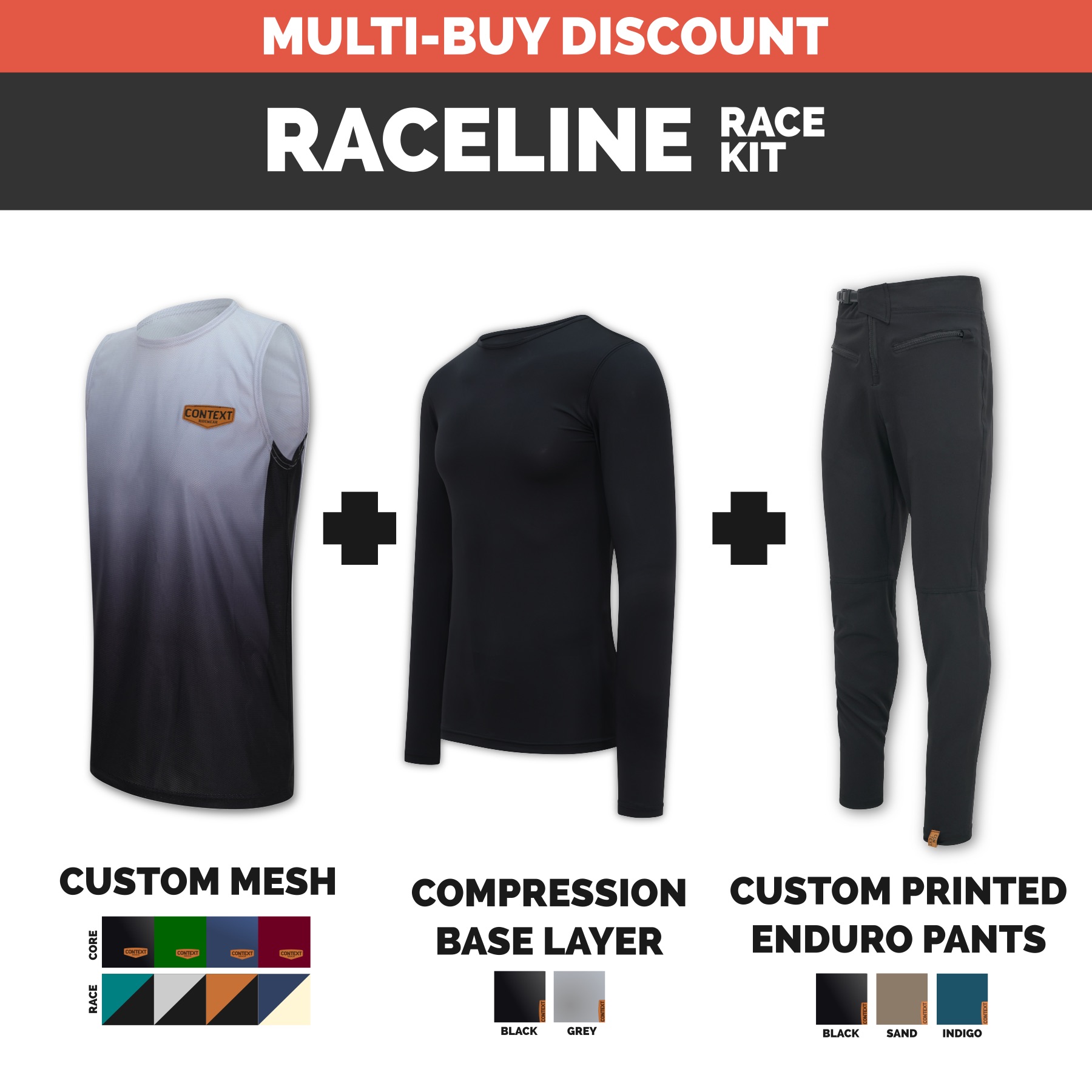 Context Ridewear Raceline Race Kit - Bundle Contents