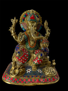 Sacred Nepali Ganesha – Handcrafted Bronze with Stone Inlay (Remover of Obstacles)