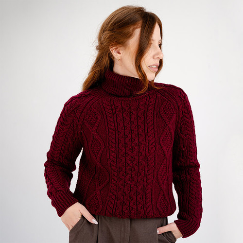 ML150 108 WINE RED Colour  Authentic Knitted Sweater with Traditional Aran Stitches ShopAran.com ML150 108 WINE RED Colour  Authentic Knitted Sweater with Traditional Aran Stitches ShopAran.com