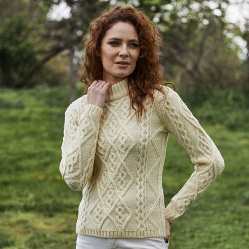 ML905 100 NATURAL WHITE Colour  Women’s Diamond Aran Sweater ShopAran.com ML905 100 NATURAL WHITE Colour  Women’s Diamond Aran Sweater ShopAran.com
