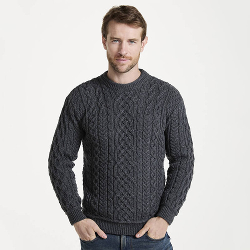 Buy Online B420572 SLATE GREY Colour  Supersoft Merino Crew Neck Aran Sweater on ShopAran.com Buy Online B420572 SLATE GREY Colour  Supersoft Merino Crew Neck Aran Sweater on ShopAran.com