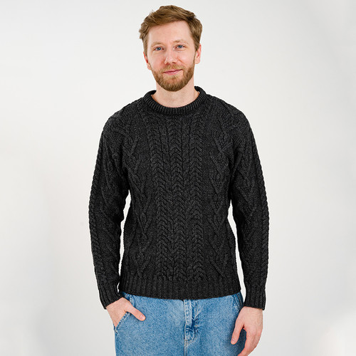 MM202 101 CHARCOAL Colour Traditional Aran Knitted Irish Fishermen’s Sweater ShopAran.com MM202 101 CHARCOAL Colour Traditional Aran Knitted Irish Fishermen’s Sweater ShopAran.com