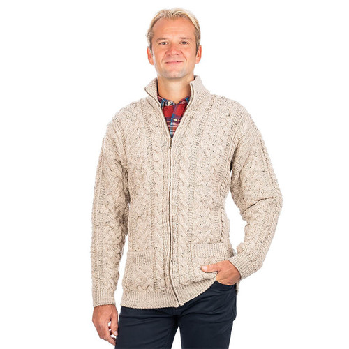 SA357 033 BEIGE SKIDDAW Colour Men’s Irish Cable Knit Zip Cardigan ShopAran.com SA357 033 BEIGE SKIDDAW Colour Men’s Irish Cable Knit Zip Cardigan ShopAran.com
