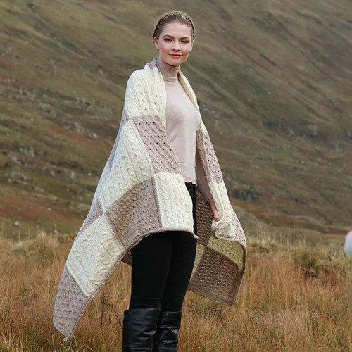 A935 405 WICKER WHITE  Colour Patchwork Aran Blanket Throw ShopAran.com A935 405 WICKER WHITE  Colour Patchwork Aran Blanket Throw ShopAran.com