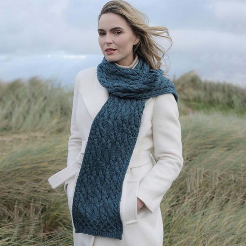 B799 443 TEAL BLUE Colour Long Irish Scarf In Cable Knit ShopAran.com B799 443 TEAL BLUE Colour Long Irish Scarf In Cable Knit ShopAran.com