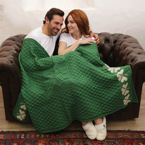 A962 191 CONNEMARA GREEN Colour Aran Knit Shamrock Throw With Honeycomb Stitch ShopAran.com A962 191 CONNEMARA GREEN Colour Aran Knit Shamrock Throw With Honeycomb Stitch ShopAran.com