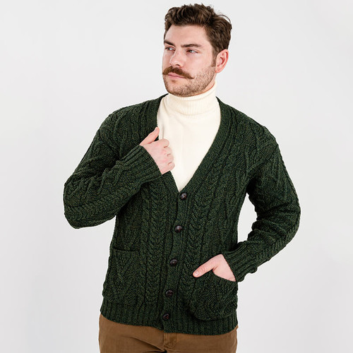 MM201 102 ARMY GREEN Colour Irish Merino Wool V Neck Cardigan  Men’s with Pockets ShopAran.com MM201 102 ARMY GREEN Colour Irish Merino Wool V Neck Cardigan  Men’s with Pockets ShopAran.com