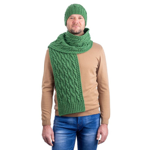 MM257 105 GREEN Colour Merino Wool Aran Scarf for Men ShopAran.com MM257 105 GREEN Colour Merino Wool Aran Scarf for Men ShopAran.com