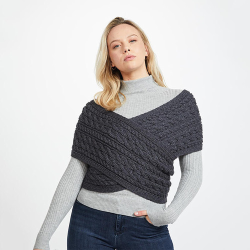 B349 070 CHARCOAL Colour Women’s Irish Cross Over Wrap Cardigan ShopAran.com B349 070 CHARCOAL Colour Women’s Irish Cross Over Wrap Cardigan ShopAran.com