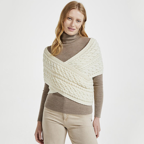 B349 162 NATURAL WHITE Colour 100% Merino Wool Cross Over Wrap Cardigan ShopAran.com B349 162 NATURAL WHITE Colour 100% Merino Wool Cross Over Wrap Cardigan ShopAran.com
