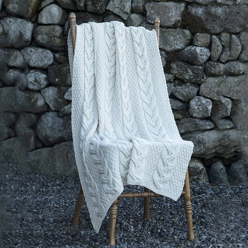 B424 367 NATURAL WHITE Colour Traditional Aran Cable Throw Blanket ShopAran.com B424 367 NATURAL WHITE Colour Traditional Aran Cable Throw Blanket ShopAran.com