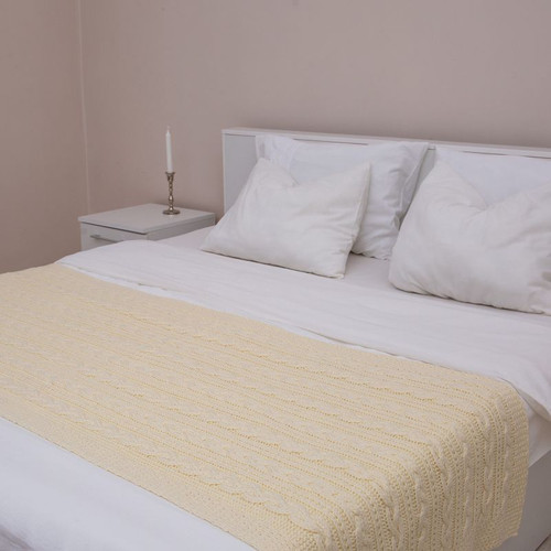 AWT311 300 NATURAL WHITE Colour Merino Cable Knit Bed Runner ShopAran.com AWT311 300 NATURAL WHITE Colour Merino Cable Knit Bed Runner ShopAran.com