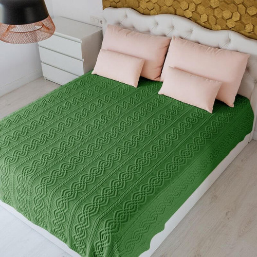 MT122 105 GREEN Colour Traditional King Size Aran Throw In Cable Knit ShopAran.com MT122 105 GREEN Colour Traditional King Size Aran Throw In Cable Knit ShopAran.com
