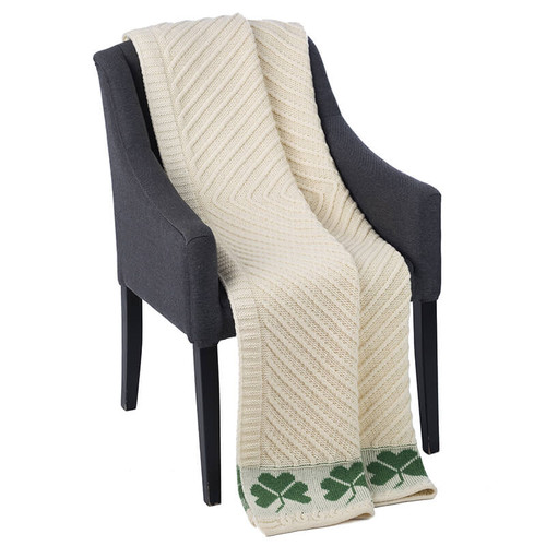 SHOP ONLINE MT119 100 OS Colour Merino Wool Aran Knit Throw With Shamrock Design ON ShopAran.com SHOP ONLINE MT119 100 OS Colour Merino Wool Aran Knit Throw With Shamrock Design ON ShopAran.com