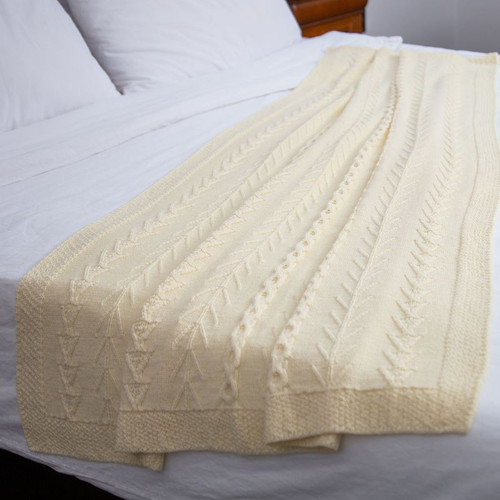 AWT911 300 OS Colour Traditional Aran Knit Throw with Classic Irish Symbols ShopAran.com