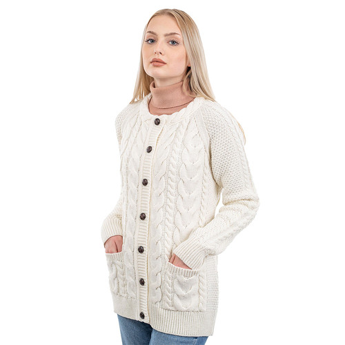 OAC-J025NAT 100% Merino Wool Cable Knit Women’s Aran Jacket ShopAran.com OAC-J025NAT 100% Merino Wool Cable Knit Women’s Aran Jacket ShopAran.com