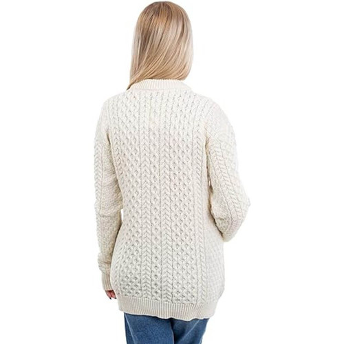 OAC-1505NAT Colour Merino Wool Honeycomb Ladies Aran Cardigan ShopAran.com