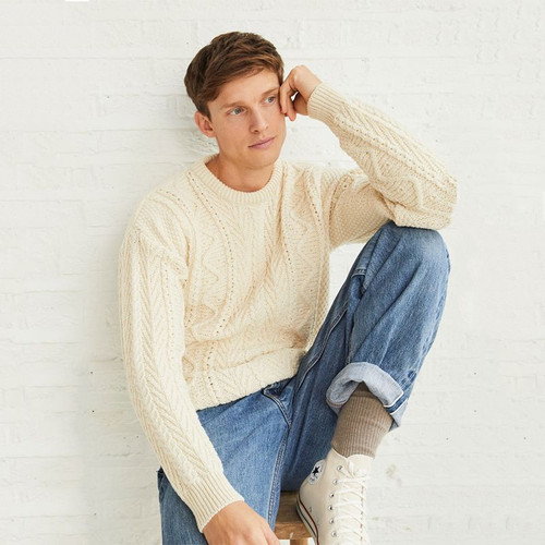 B223 162 NATURAL WHITE Colour Traditional Irish Sweater with Ribbed Crew Neck Design ShopAran.com B223 162 NATURAL WHITE Colour Traditional Irish Sweater with Ribbed Crew Neck Design ShopAran.com