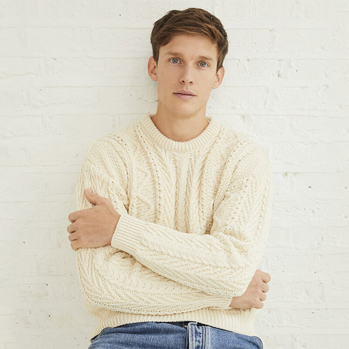 B223 162 NATURAL WHITE Colour 100% Merino Wool Crew Neck Men’s Aran Sweater ShopAran.com B223 162 NATURAL WHITE Colour 100% Merino Wool Crew Neck Men’s Aran Sweater ShopAran.com