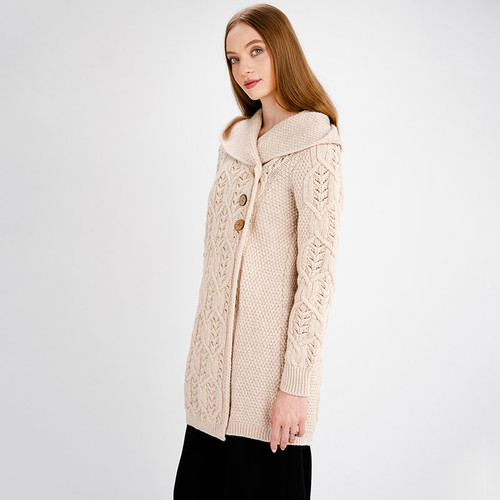 ML162 109 Women’s Hooded Aran Coat Sideview ShopAran.Com ML162 109 Women’s Hooded Aran Coat Sideview ShopAran.Com