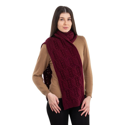 ML168 108 Authentic Irish Aran Leaf Scarf in Merino Wool ShopAran.Com