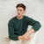 Buy ONLINE A823403 CONNEMARA GREEN Colour Men's Irish Crew Neck Wool Sweater Fisherman’s Style with Stitches Closeu View ON ShopAran.com