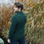 MM904 102  ARMY GREEN Colour Classic Irish Knit Shawl Cardigan Merino Wool with Moss Stitch Detail Back Side View ShopAran.com
