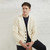 A758 162 NATURAL WHITE Colour Classic Irish Cardigan with Deep V Neck Button Lifestyle ShopAran.com