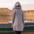 ML116 103 GREY Colour Ladies Cozy Aran Cardigan with Patch Pockets and Oversized Hood Back Side View ShopAran.com