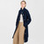 ML126 104 NAVY BLUE Colour Irish Aran Cable Jacket Merino Wool with Raised Collar Front View Open Style ShopAran.com