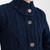 ML126 104 NAVY BLUE Colour Irish Aran Cable Jacket Merino Wool with Raised Collar Closeup View ShopAran.com