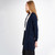ML130 104 NAVY BLUE Colour Irish Knit Cardigan With Open Front Side View ShopAran.com