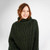 ML132 102 ARMY GREEN Colour Cable Cowl Neck Poncho Merino Wool Closeup View ShopAran.com