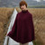 BUY ONLINE ML165 108 WINE RED Colour Aran Knit Poncho  Funnel Neck  Wool Warmth ON ShopAran.com