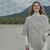 B676 371 MISTY GREY Colour Irish Aran Knit Sweater with Traditional Cable Stitches Closeup View ShopAran.com