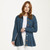 B551 443 TEAL BLUE Colour Aran Knit Cardigan with Flared Bottom and Collar ShopAran.com