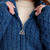 ML174 107 TEAL BLUE  Colour Classic Irish Cardigan Crafted with Ribbed Cuffs and Collar Closeup View ShopAran.com