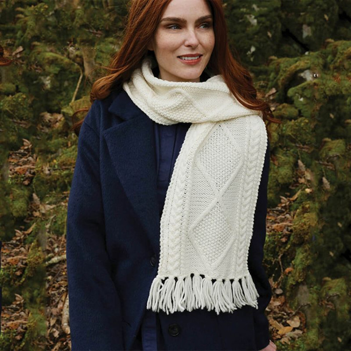 S173669 Fringe Irish Knit Scarf ShopAran.com