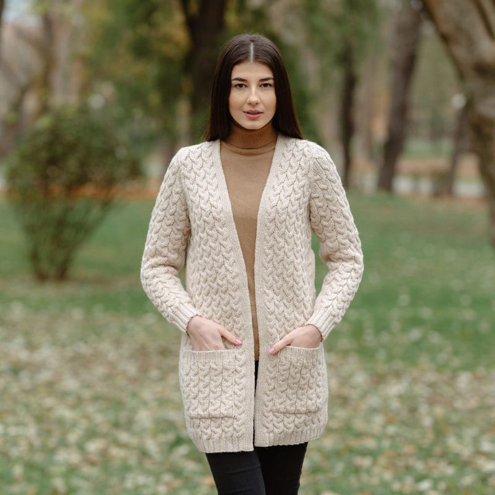 ML166 109 Ladies Merino Wool Aran Coat Lifestyle ShopAran.Com