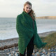 A105 406 CONNEMARA GREEN  Colour Irish Merino Wool Throw Knitted Blanket with Classic Cable Stitch ShopAran.com