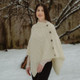 ML906 100 NATURAL WHITE Colour Merino Irish Poncho with Button Detail Side View ShopAran.com