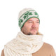 MM199 100 NATURAL WHITE Colour Men’s Cable Knit Hat with Shamrocks ShopAran.com