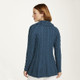 B551 443 TEAL BLUE Colour Aran Knit Cardigan with Flared Bottom and Collar Back Side View ShopAran.com