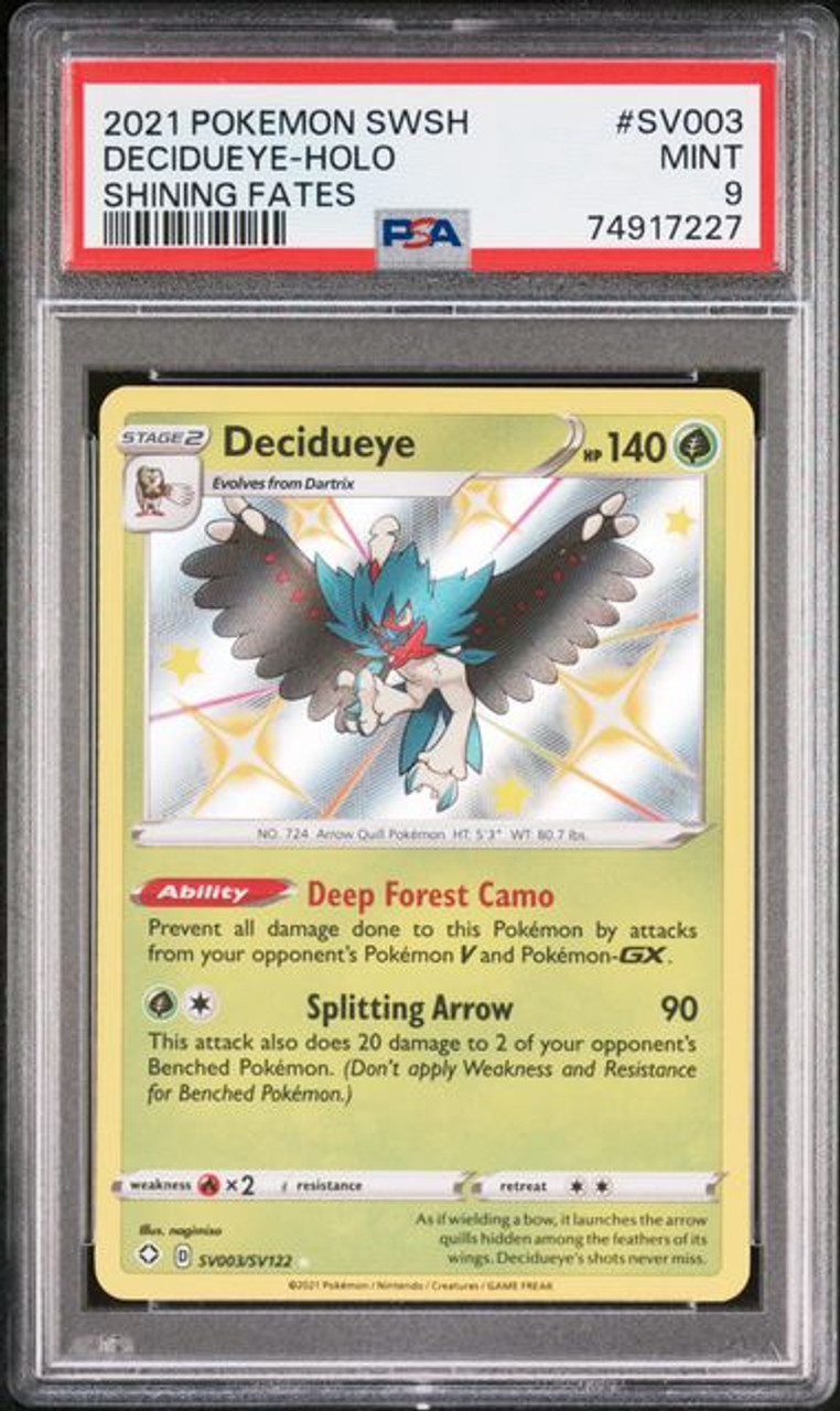 PSA 9 Decidueye - SV003/SV122 - Holo - Shining Fates Pokémon Card