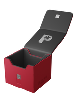 Palms Off Gaming red Genesis Deck Box, impact-proof storage for 100 double-sleeved or 120 single-sleeved TCG cards. Palms Off Gaming red Genesis Deck Box, impact-proof storage for 100 double-sleeved or 120 single-sleeved TCG cards.